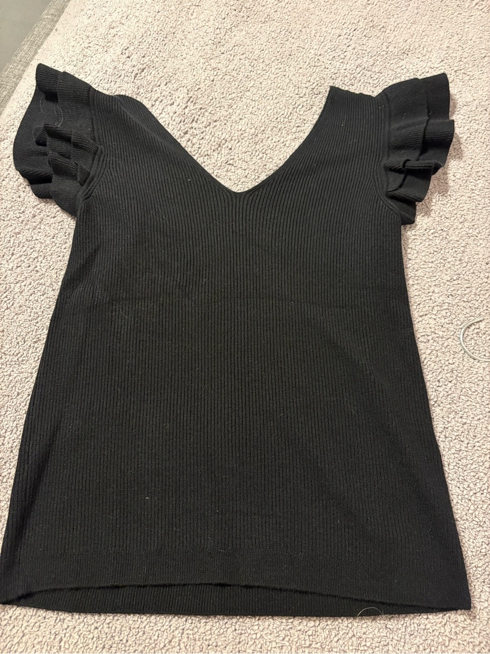 Daniel Rain- new without tags Women’s Black V-Neck Ruffle Sleeve Knit Top